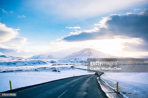 winter road at iceland - akureyri iceland stock-fotos und bilder