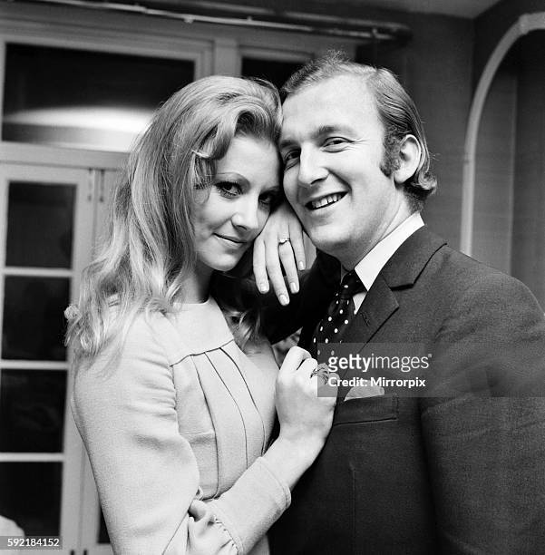 Actress Vicki Hodge with her advertising executive fiance Ian Heath at Ian's home in Belgravia. November 1969 Z11358-002