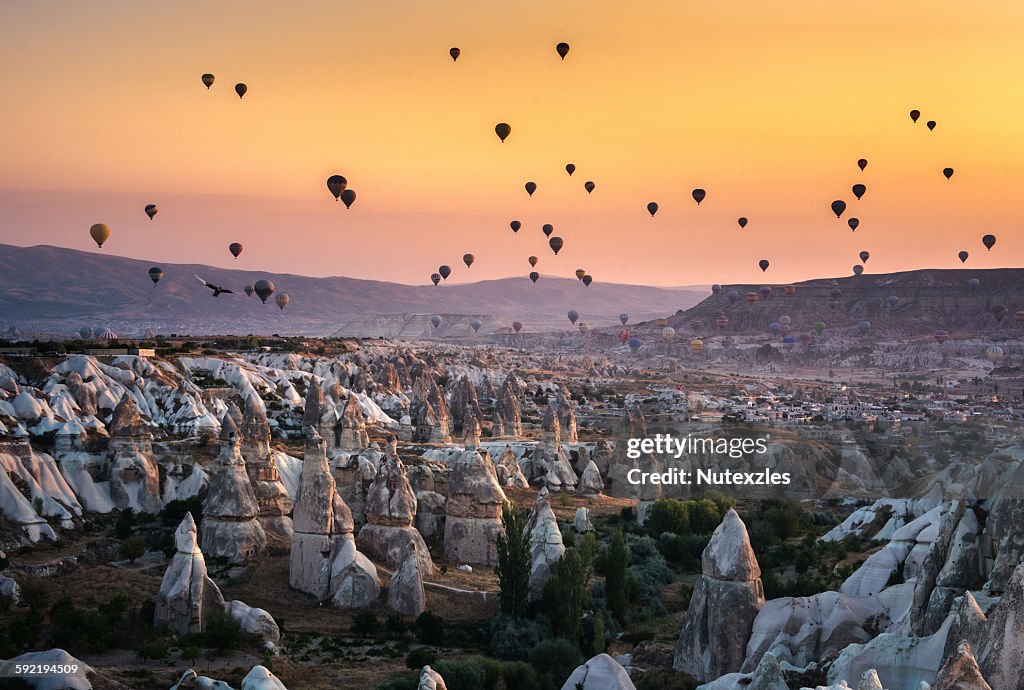 Hot air balloon flying over Cappadocia