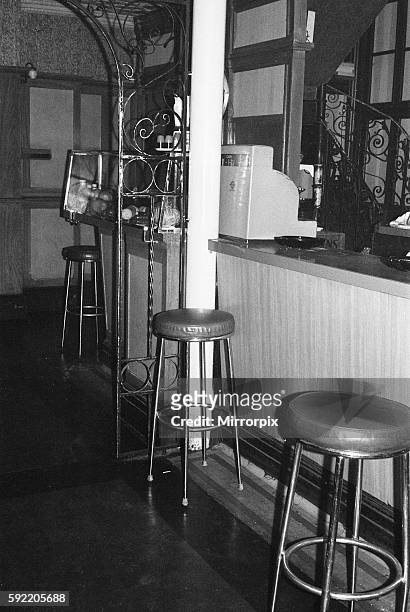 Scene inside the Blind Beggar pub on Whitechapel Road, Stepney, whereRichardson gang associate George Cornell was shot. The stool near the cash...