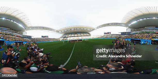 General view of the awarding ceremony after the match between Brazil and Sweden Women's football bronze medal for the Olympic Games Rio 2016, at...