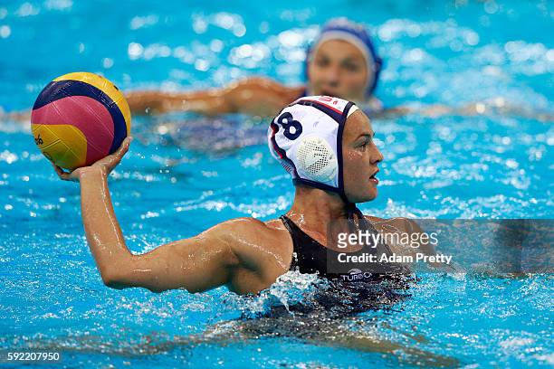 Kiley Neushul of United States in action during the Women's Water Polo Gold Medal Classification match between the United States and Italy on Day 14...