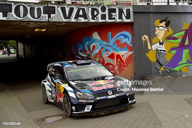 Sebastien Ogier of France and Julien Ingrassia of France compete with their Volkswagen Motorsport WRT Volkswagen Polo R WRC during Day One of the WRC...