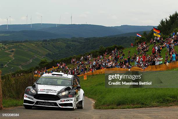 Ott Tanak of Estonia and Raigo Molder of Estonia compete in their DMACK WRT Ford Fiesta RS WRC during Day One of the WRC Germany on August 19, 2016...