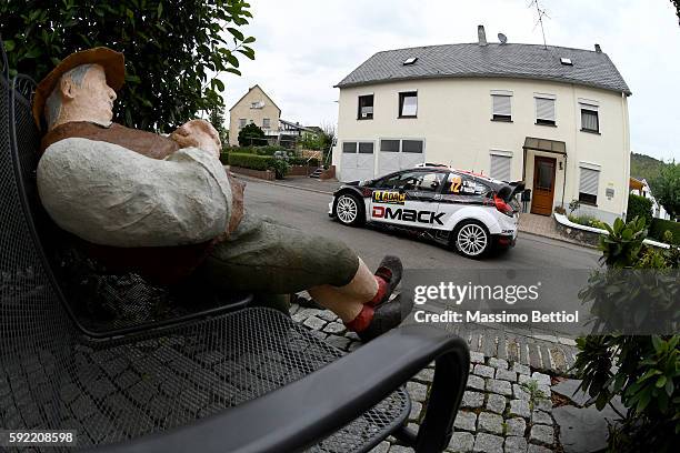 Ott Tanak of Estonia and Raigo Molder of Estonia compete in their DMACK WRT Ford Fiesta RS WRC during Day One of the WRC Germany on August 19, 2016...