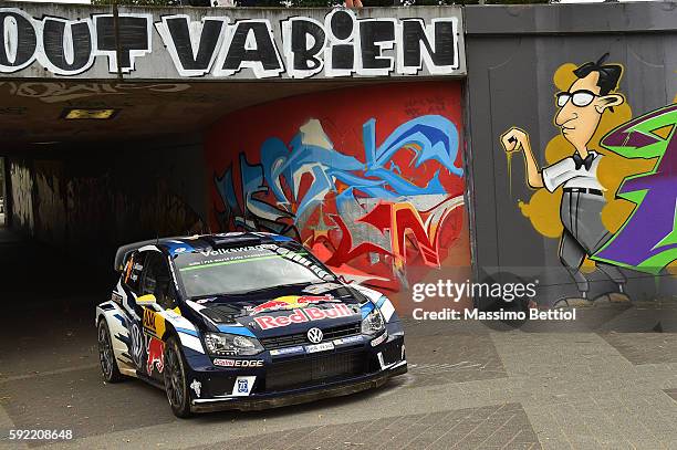 Andreas Mikkelsen of Norway and Anders Jaeger of Norway compete in their Volkswagen Motorport II Volkswagen Polo R WRC during Day One of the WRC...