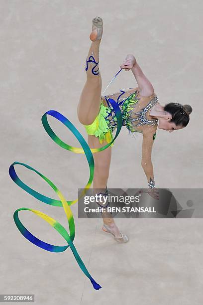 Brazil's Natalia Azevedo Gaudio competes in the individual all-around qualifying event of the Rhythmic Gymnastics at the Olympic Arena during the Rio...