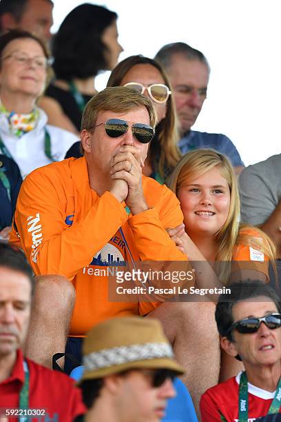 King Willem Alexander of the Netherlands and Princess Catharina-Amalia attend the Equestrian Jumping individual final round B of the Rio 2016 Olympic...