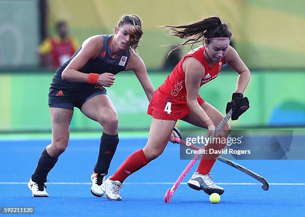 Laura Unsworth of Great Britain in action against Lidewij Welten of Netherlands during the Women's Gold Medal Match on Day 14 of the Rio 2016 Olympic...