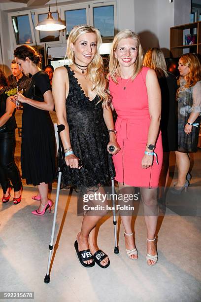 German moderator Verena Kerth and Amorelie founder Lea-Sophie Cramer attend the Amorelie Wonderland dinner party at their new headquarter on August...