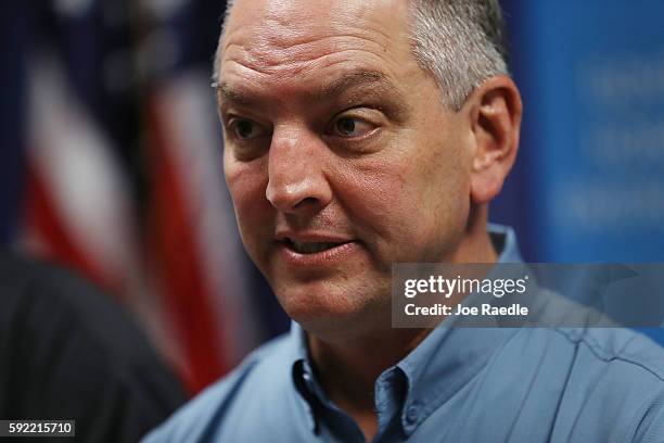 Louisiana Governor John Bel Edwards speaks during a press conference to update the public on FEMA's disaster recover and temporary housing programs...