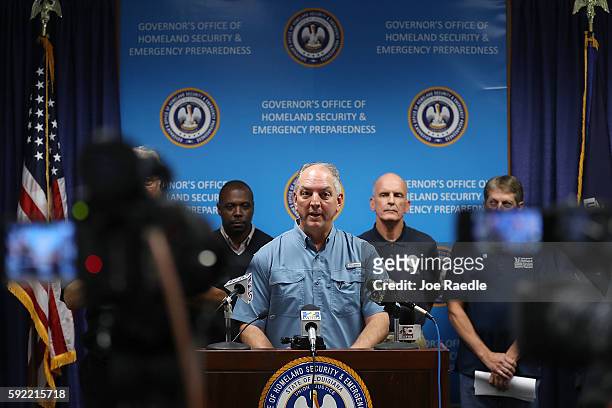 Louisiana Governor John Bel Edwards speaks during a press conference to update the public on FEMA's disaster recover and temporary housing programs...