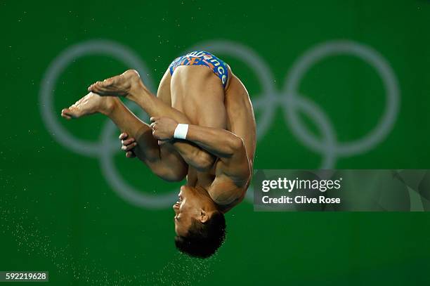 Ooi Tze Liang of Malaysia competes during the Diving Men's 10m Platform Preliminary on Day 14 of the Rio 2016 Olympic Games at the Maria Lenk...