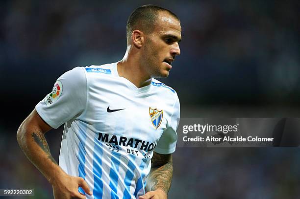 Sandro Ramirez of Malaga CF looks on during the match between Malaga CF vs CA Osasuna as part of La Liga at Estadio La Rosaleda on August 19, 2016 in...