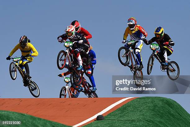 Amanda Carr of Thailand, Alise Post of the United States, Stefany Hernandez of Venezuela and Mariana Pajon of Colombia compete during the Women's...