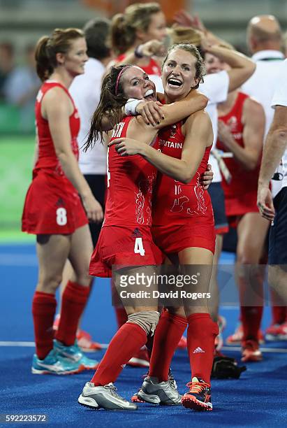 Laura Unsworth and Shona McCallin of Great Britain celebrate after winning against Netherlands to win the Women's Gold Medal Match on Day 14 of the...