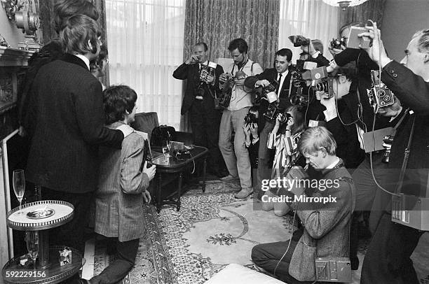 Press launch of 'Sgt. Pepper's Lonely Hearts Club Band' the eighth studio album by The Beatles May 1967. Pictured at house in Chalep St. Belgravia...