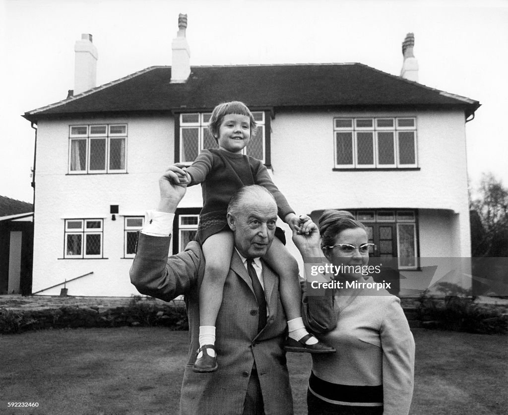 The newly weds Mr. James McCartney father of Paul and 2nd wife Angela and 4 year old Ruth in the grounds of their home i