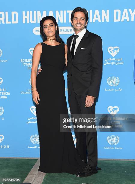 Actress Yasmine Al Massri and husband, actor Michael Desante attend 2016 World Humanitarian Day: One Humanity Event at the United Nations on August...