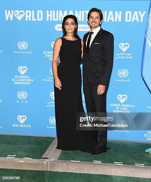 Actress Yasmine Al Massri and husband, actor Michael Desante attend 2016 World Humanitarian Day: One Humanity Event at the United Nations on August...