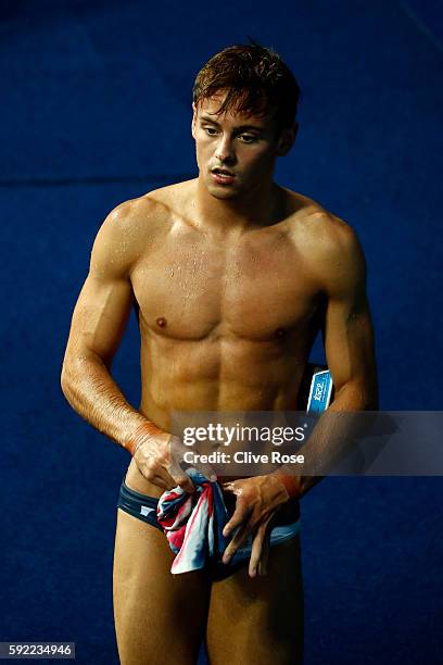 Thomas Daley of Great Britain during the Diving Men's 10m Platform Preliminary on Day 14 of the Rio 2016 Olympic Games at the Maria Lenk Aquatics...