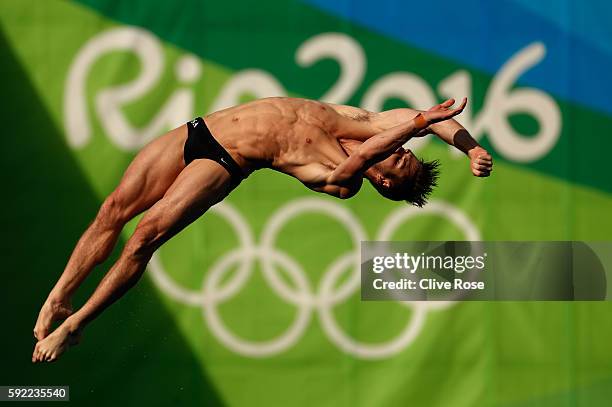 David Boudia of the United States competes during the Diving Men's 10m Platform Preliminary on Day 14 of the Rio 2016 Olympic Games at the Maria Lenk...