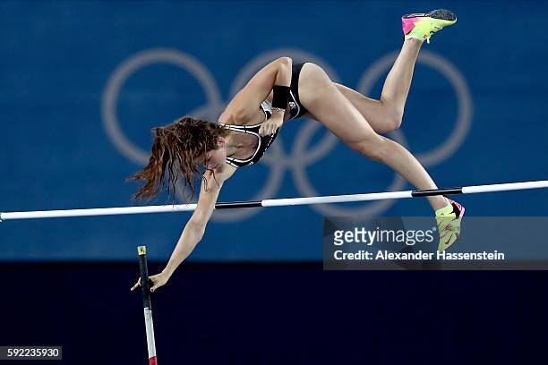 Eliza Mccartney of New Zealand competes in the Women's Pole Vault Final on Day 14 of the Rio 2016 Olympic Games at the Olympic Stadium on August 19,...