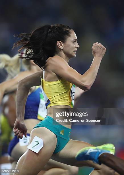 Ella Nelson of Australia competes in the Women's 200m semifinal on Day 11 of the Rio 2016 Olympic Games at the Olympic Stadium on August 16, 2016 in...