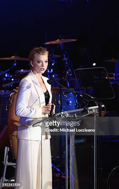 Actress Natalie Dormer addresses the audience during the 2016 World Humanitarian Day: One Humanity Event at the United Nations on August 19, 2016 in...