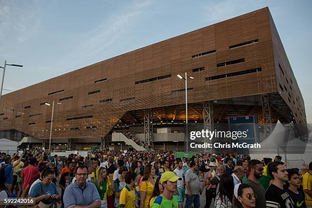 Crowds are seen leaving the handball venue at Olympic Park on Day 15 of the Rio 2016 Olympic Games on August 19, 2016 in Rio de Janeiro, Brazil. The...