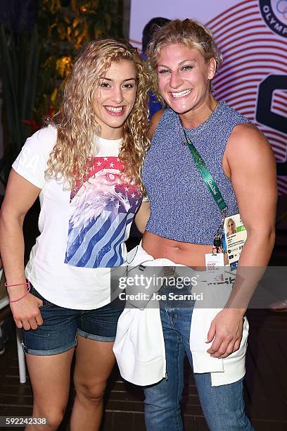 Olympians Helen Maroulis and Kayla Harrison pose for a photo at the USA House at Colegio Sao Paulo on August 5, 2016 in Rio de Janeiro, Brazil.