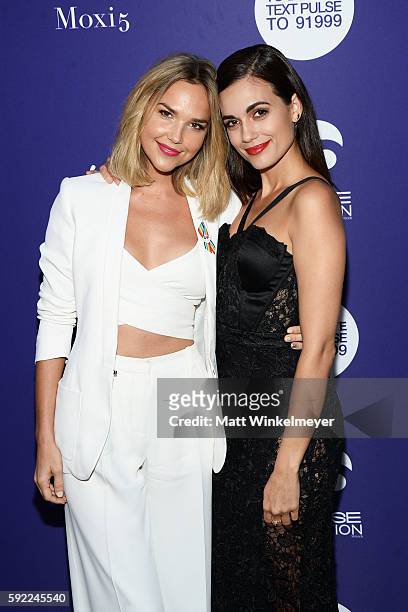 Actresses Arielle Kebbel and Torrey DeVitto arrive at the Benefit for onePULSE Foundation at NeueHouse Hollywood on August 19, 2016 in Los Angeles,...