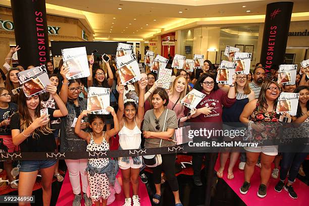 Fans line up and await the NYX Professional Makeup Store Glendale Galleria Influencer Meet & Greet with Adelaine Morin @adelainemorin at Glendale...