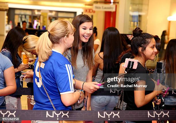 Fans line up and await the NYX Professional Makeup Store Glendale Galleria Influencer Meet & Greet with Adelaine Morin @adelainemorin at Glendale...