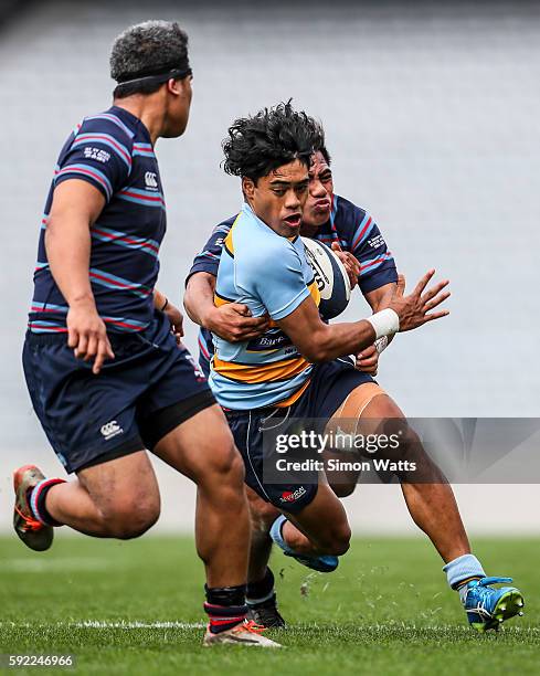 Niven Longopoa of Mount Albert Grammar makes a break during the Auckland Secondary Schools Final match between Mount Albert Grammar and Sacred Heart...