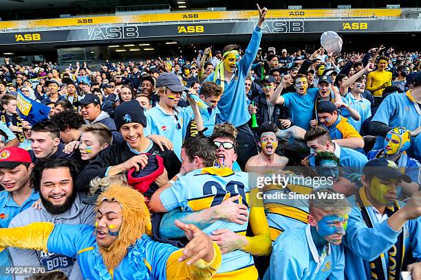 Mount Albert Grammar supoporters celebrate during the Auckland Secondary Schools Final match between Mount Albert Grammar and Sacred Heart at Eden...