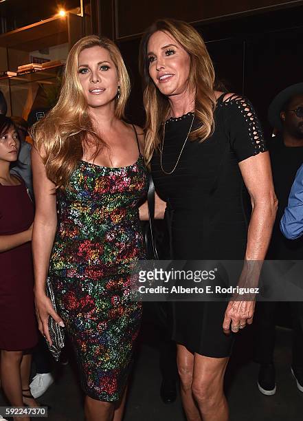 Actress Candis Cayne and TV personality Caitlyn Jenner attend a cocktail reception Benefit for onePULSE Foundation at NeueHouse Hollywood on August...