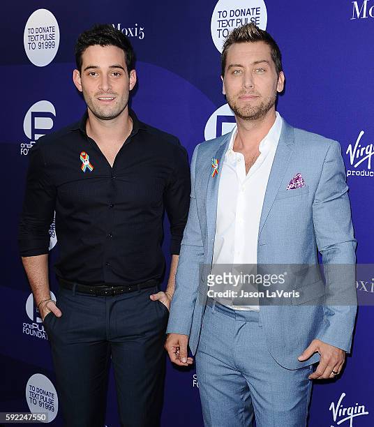 Singer Lance Bass and husband Michael Turchin attend a benefit for onePULSE Foundation at NeueHouse Hollywood on August 19, 2016 in Los Angeles,...