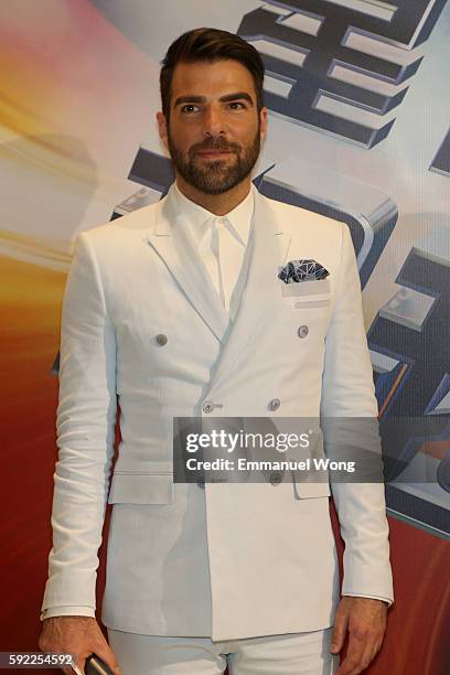 Zachary Quinto attends a red carpet & fan screening during the promotional tour of the Paramount Pictures title "Star Trek Beyond", on August 20,...
