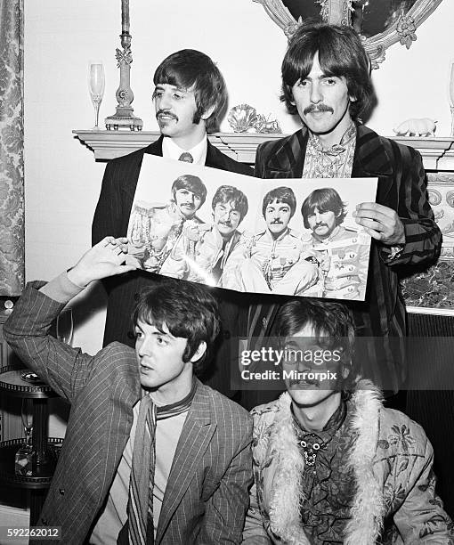 Press launch of 'Sergeant Pepper's Lonely Hearts Club Band' at Brian Epstein's house at 24 Chapel St. Belgravia London 19 May 1967. Back row left to...