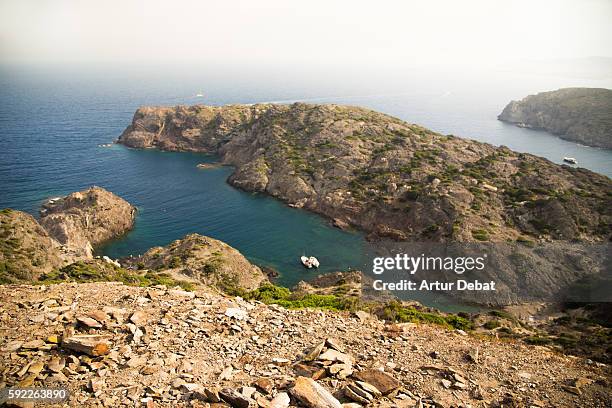 cap de creus landscape is a natural reserve in the costa brava with dry and wild climate. - cap de creus stockfoto's en -beelden