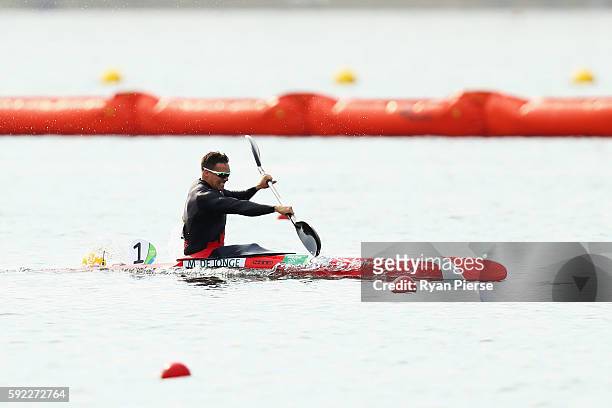 Mark de Jonge of Canada competes in the Men's Kayak Single 200m on Day 15 of the Rio 2016 Olympic Games at the Lagoa Stadium on August 20, 2016 in...