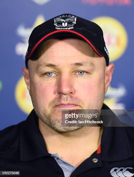 Warriors coach Andrew McFadden looks on at the post match media conference at the end of during the round 24 NRL match between the North Queensland...