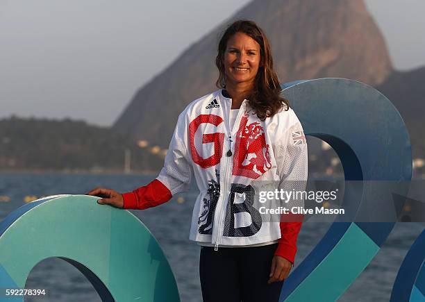 Bryony Shaw of Great Britain who sailed in the womens RS-X class is seen at the Marina da Gloria on Day 14 of the 2016 Rio Olympic Games on August...