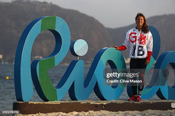 Bryony Shaw of Great Britain who sailed in the womens RS-X class is seen at the Marina da Gloria on Day 14 of the 2016 Rio Olympic Games on August...