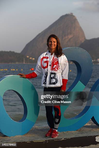 Bryony Shaw of Great Britain who sailed in the womens RS-X class is seen at the Marina da Gloria on Day 14 of the 2016 Rio Olympic Games on August...