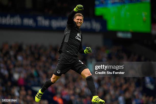 Everton goalkeeper Maarten Stekelenburg celebrates the opening Everton goal during the Premier League match between West Bromwich Albion and Everton...