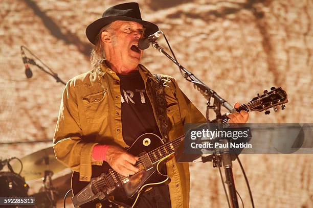 Neil Young at Farm Aid at the First Merit Bank Pavillion at Northerly Island on September 19th, 2015 in Chicago, Illinois.