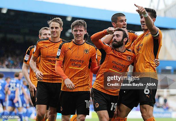 Danny Batth of Wolverhampton Wanderers celebrates after scoring a goal to make it 1-2 during the Sky Bet Championship fixture between Birmingham City...