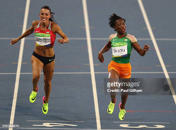 Ivet Lalova-Collio of Bulgaria and Marie-Josee Ta Lou of the Ivory Coast compete during the Women's 200m semifinal on Day 11 of the Rio 2016 Olympic...